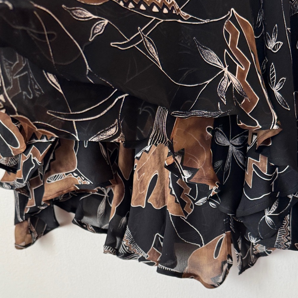 Chico's 100% Silk Flowing Midi Skirt in Black & Brown Floral Design. Medium - Picture 12 of 14